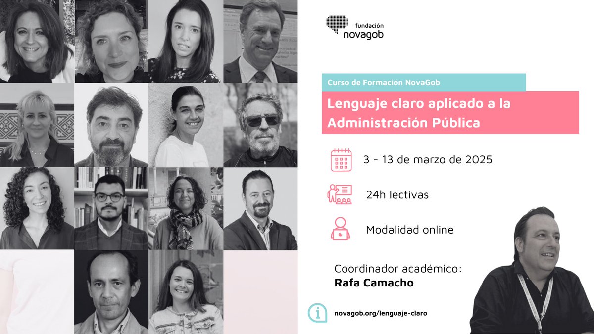 🎓Curso online "Lenguaje claro aplicado a la Administración Pública"

📆3-13 marzo

👉Enfoque  teórico-práctico que incluye desde historia de los movimientos por la claridad hasta el uso de la IA

🔗Inscripciones abiertas
novagob.org/lenguaje-claro

Organiza <a href="/novagob/">Fundación NovaGob</a>

#lenguajeclaro