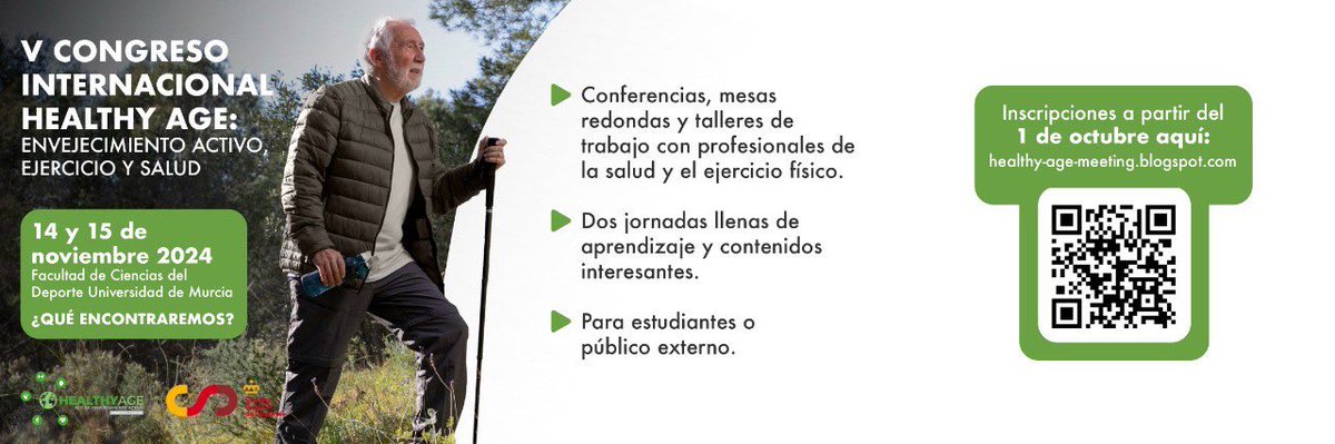 HealthyAgeNet (@healthyagenet) on Twitter photo Últimas entradas para asistir al V Congreso Internacional Healthy Age: Envejecimiento Activo, Ejercicio y Salud, con un precio reducido 💚
Consigue tu entrada aquí: healthy-age-meeting.blogspot.com/p/inscripcione…
Organizan <a href="/umucafd/">CAFD UMU</a> <a href="/FacultadEducUAl/">Facultad Educa-UAL</a> <a href="/deportegob/">CSD</a> <a href="/Healthyagenet/">HealthyAgeNet</a> <a href="/UMU/">Universidad Murcia</a> <a href="/ualmeria/">Universidad de Almería</a> Últimas entradas para asistir al V Congreso Internacional Healthy Age: Envejecimiento Activo, Ejercicio y Salud, con un precio reducido 💚
Consigue tu entrada aquí: healthy-age-meeting.blogspot.com/p/inscripcione…
Organizan <a href="/umucafd/">CAFD UMU</a> <a href="/FacultadEducUAl/">Facultad Educa-UAL</a> <a href="/deportegob/">CSD</a> <a href="/Healthyagenet/">HealthyAgeNet</a> <a href="/UMU/">Universidad Murcia</a> <a href="/ualmeria/">Universidad de Almería</a>