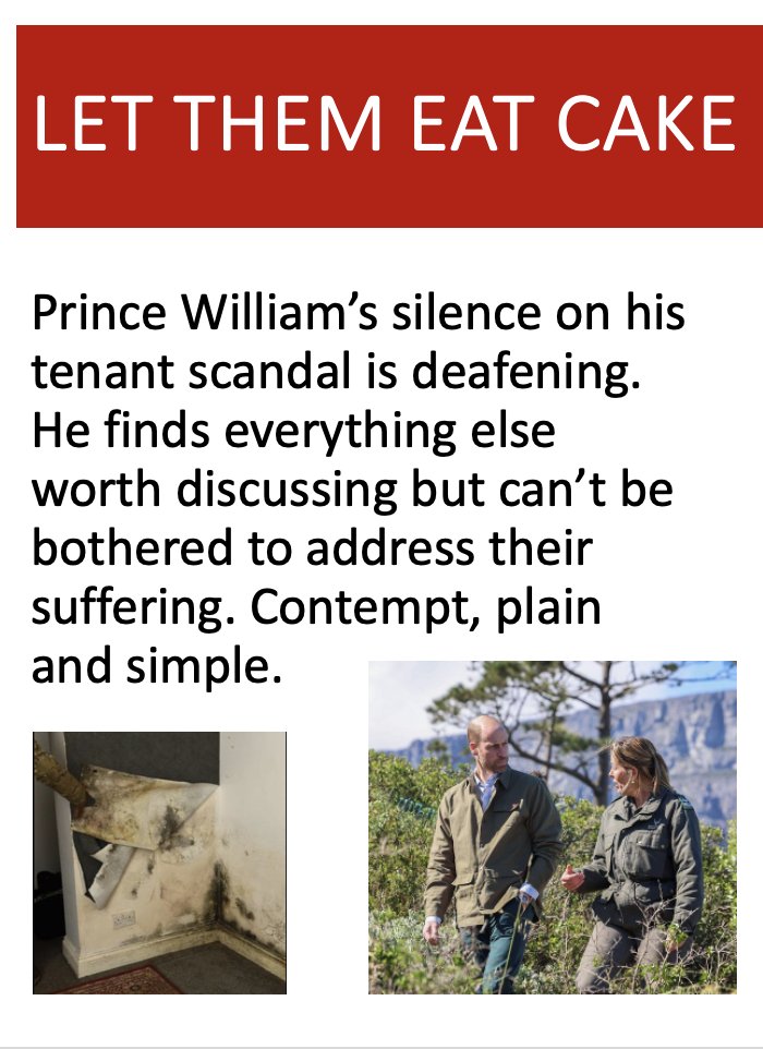 brewerelac's tweet photo. Prince William is unconcerned about his tenants' terrible plight.
#PrinceOfPegging #ThatFamily #SlumlordWilly #RoyalFamily #AbolishTheMonarchy #RoyalCon #PrinceandPrincessofWales #NotMyKing https://t.co/6qDNsxBR3n