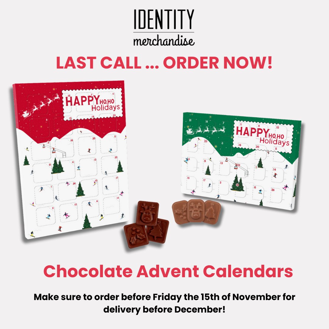 Identity Merchandise (@identitymer) on Twitter photo Last call for branded chocolate advent calendars! ๐ Order before the 15th of November in order to get your calendars before December. Get in contact now!
hello@identitymerchandise.co.uk
0114 262 0408
#brandedadventcalendars #identitymerchandise #b2bmarketing #promomerch Last call for branded chocolate advent calendars! ๐ Order before the 15th of November in order to get your calendars before December. Get in contact now!
hello@identitymerchandise.co.uk
0114 262 0408
#brandedadventcalendars #identitymerchandise #b2bmarketing #promomerch