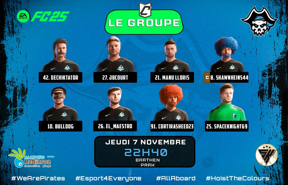 Nos pirates participent ce soir à leur premier huitième de finale dès leur première compétition ⚽️

Après avoir su passer la phase de poules, seront-ils capables de continuer l’aventure face à l’un des favoris de la compétition ?🏴‍☠️
 
#WeArePirates #AllAboard #eSport4Everyone