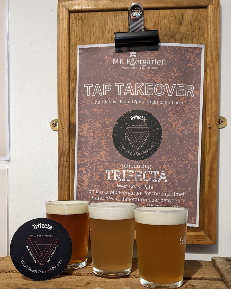 MKBiergarten's tweet photo. 🍻GRID 3 TAP TAKEOVER🍻

We have three of MK's freshest Microbrewery Grid beers pouring today, including our newest collaboration project Trifecta which is a three way collab with our friends at @BlackenedSunBC Enjoy this plus two other Grid beers, on now til sold out!
Open 12-10 https://t.co/poddH5fy0f