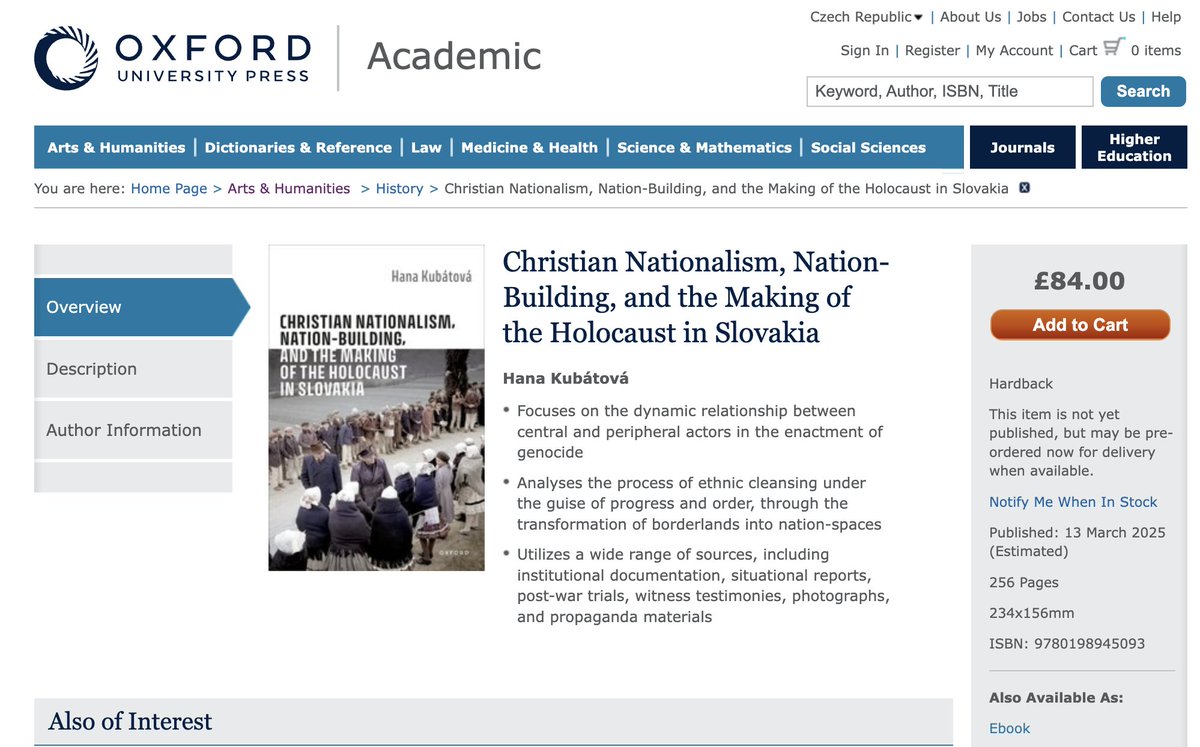 My new book––Christian Nationalism, Nation-Building, and the Making of the Holocaust in Slovakia––is now available for preorder! Would anyone be willing to take out a second mortgage to buy it? Or, even better, could you recommend it to your libraries?

Apparently, preorders