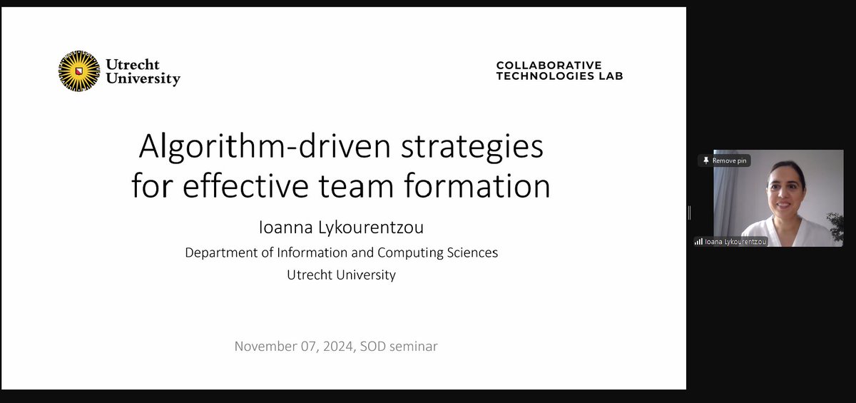 Strategic Organization Design group (@sod_unit) on Twitter photo Thrilled to have hosted Ionna Lykourentzou <a href="/UniUtrecht/">Utrecht University</a> in today's SOD seminar, presenting cool work on "Algorithm-driven strategies for effective team formation"! Great implementation of algorithms to optimize team setups in education and outperform human teachers' solutions👨🏫 Thrilled to have hosted Ionna Lykourentzou <a href="/UniUtrecht/">Utrecht University</a> in today's SOD seminar, presenting cool work on "Algorithm-driven strategies for effective team formation"! Great implementation of algorithms to optimize team setups in education and outperform human teachers' solutions👨🏫