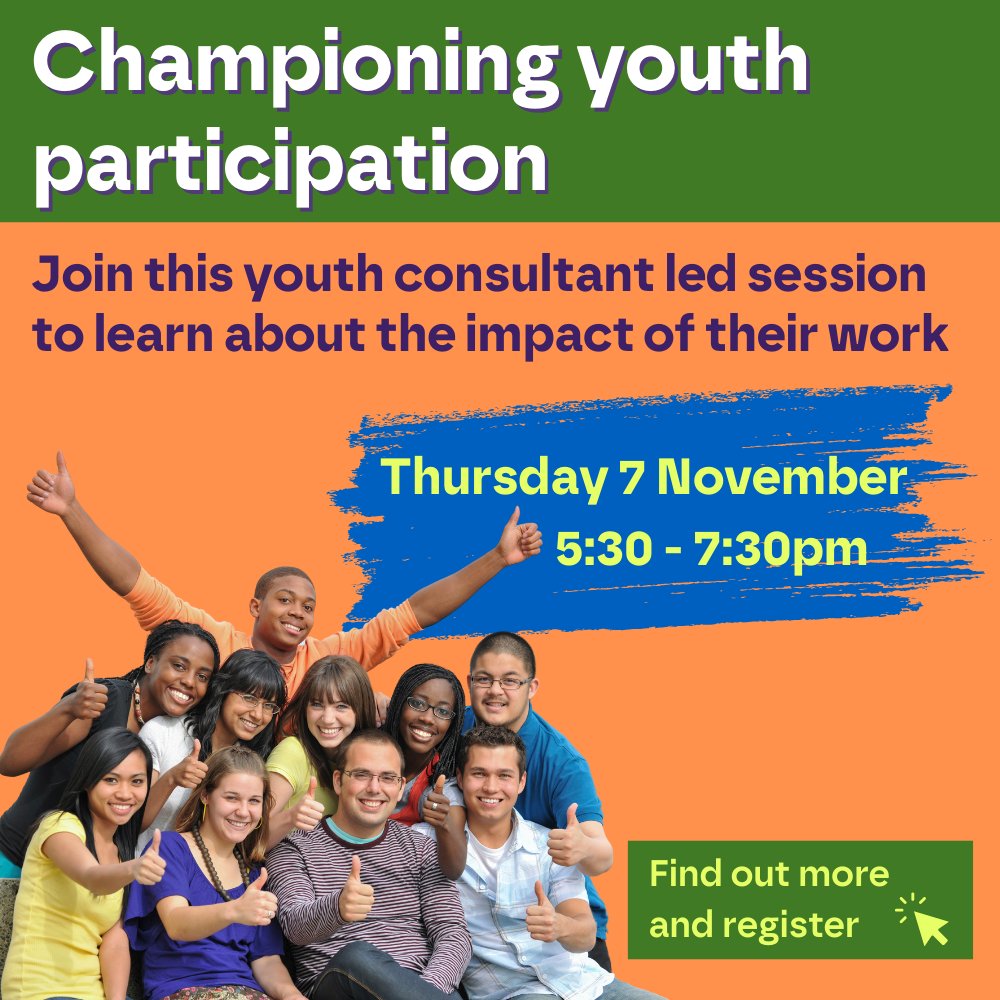 This evening we have a very special session taking place as part of our #YWW24 practice sessions 

Join our youth consultants for this session, designed and led by them, to learn about what makes effective youth participation, and why it is so important to the young people taking