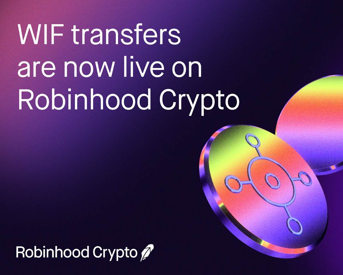 WIF transfers are live on Robinhood Crypto! Withdraw and deposit #WIF and  get a 1% deposit bonus for a limited time. Terms apply. Find out more:  https://t.co/sb4gDoO6Ls #RobinhoodOnchain
