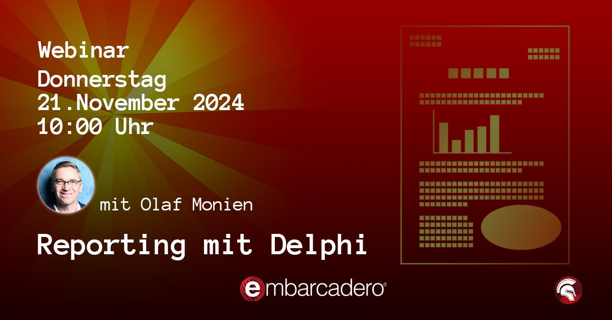 EmbarcaderoTech's tweet image. [German Webinar] Reporting is easy with #Delphi and #FastReport! Learn how to create reports from scratch, adapt them, and integrate them into your apps. In addition to Fast Report, there is a brief overview of other tools. 

Register now: ow.ly/FTCm50U0HfV