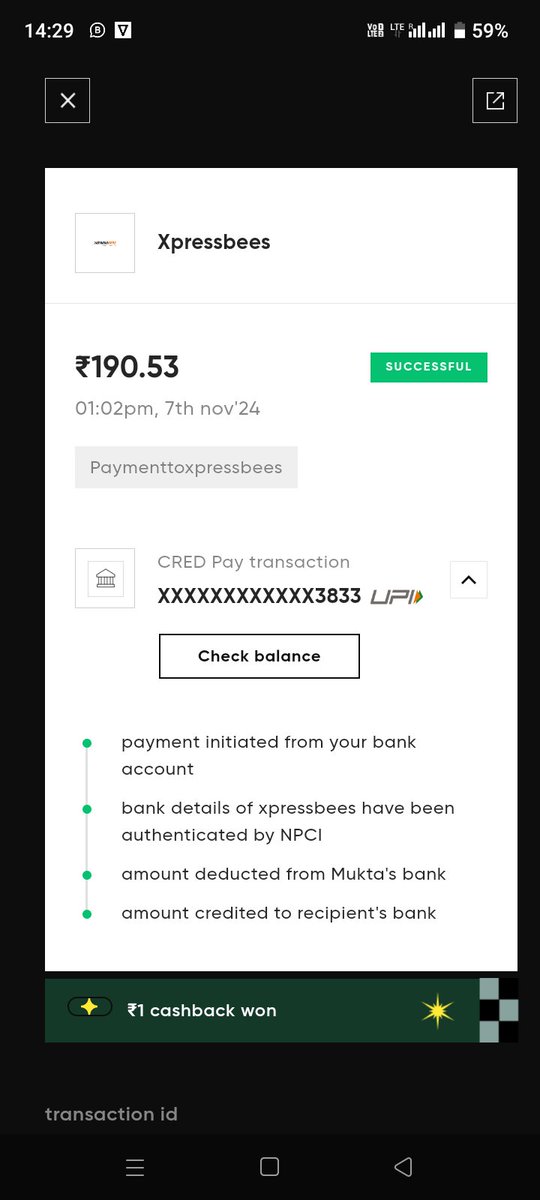 muktasinghal's tweet photo. @XpressBees_IN @firstcryindia AWB: 111440853994 delivery guy came I paid the amount via UPI but the delivery guy said he didn't receive the amount so he will not give the parcel &amp; left without delivering the parcel. Here is screen shot of payment. https://t.co/yNvcoFt5UT