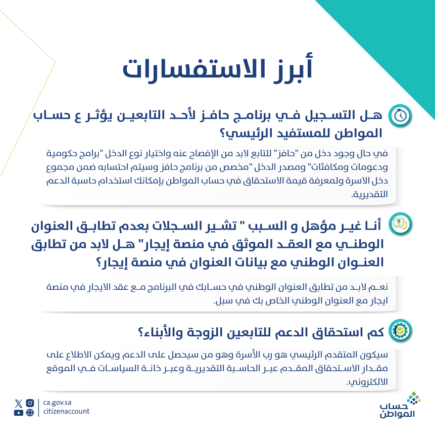 أبرز استفسارات المستفيدين من برنامج #حساب_المواطن ..