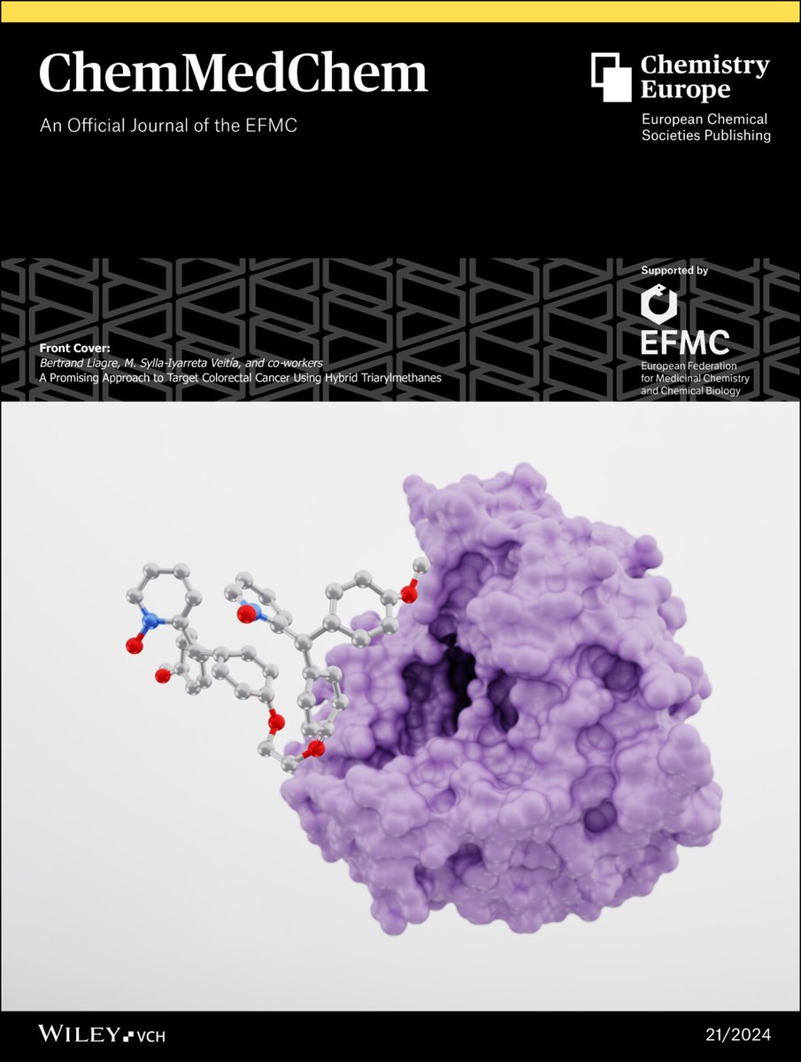 Gianluca Sbardella (@g_sbardella) on Twitter photo The new issue of #ChemMedChem (<a href="/ChemEurope/">Chemistry Europe</a>) is out, with a Front Cover featuring a potential inhibitor targeting the protein kinase B (AKT), N-oxide hybrid triarylmethane type.
…mistry-europe.onlinelibrary.wiley.com/toc/18607187/2… The new issue of #ChemMedChem (<a href="/ChemEurope/">Chemistry Europe</a>) is out, with a Front Cover featuring a potential inhibitor targeting the protein kinase B (AKT), N-oxide hybrid triarylmethane type.
…mistry-europe.onlinelibrary.wiley.com/toc/18607187/2…