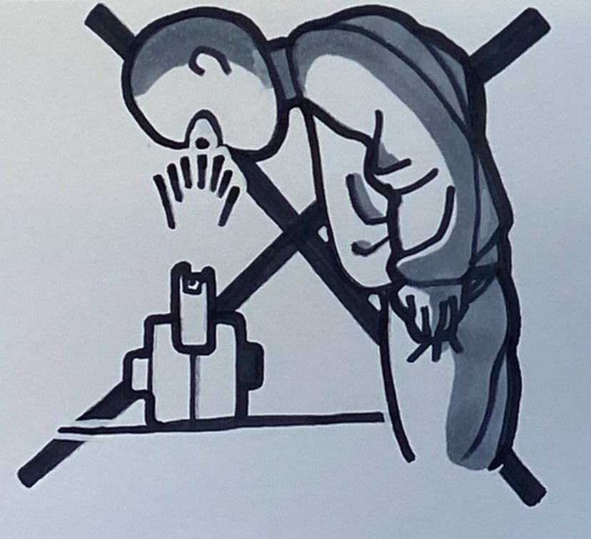 「見ないと見えるもの」

モチーフ:自転車の取り外し式ライト

対象を鑑賞しないことで鑑賞できるものがあるという逆説を表現しました。
鑑賞者は、光が点滅する瞬間だけ目を瞑ることで、結膜という、鑑賞物とお客さんの融合による普段意識して見ないものを鑑賞できます。人のイラストにこだわりました