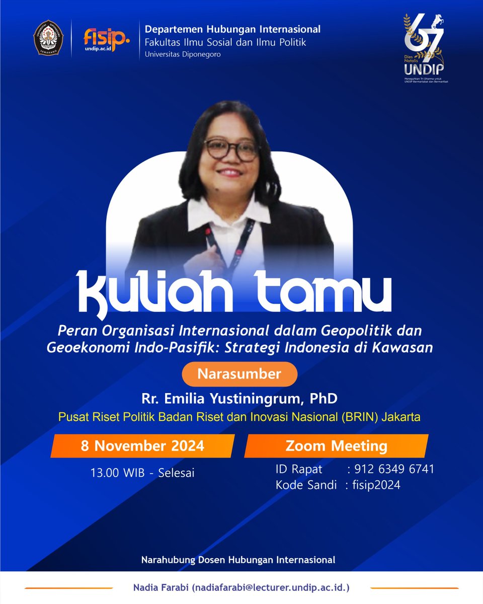 Emilia Yustiningrum (@eyustiningrum) on Twitter photo Thank you <a href="/NadiaFarabi/">nadia farabi</a> and <a href="/undip/">Universitas Diponegoro</a> for organising it Please join us tomorrow. US-China Rivalry in the Indo-Pacific. Geopolitics. Geostrategic. Geoeconomic. Thank you <a href="/NadiaFarabi/">nadia farabi</a> and <a href="/undip/">Universitas Diponegoro</a> for organising it Please join us tomorrow. US-China Rivalry in the Indo-Pacific. Geopolitics. Geostrategic. Geoeconomic.