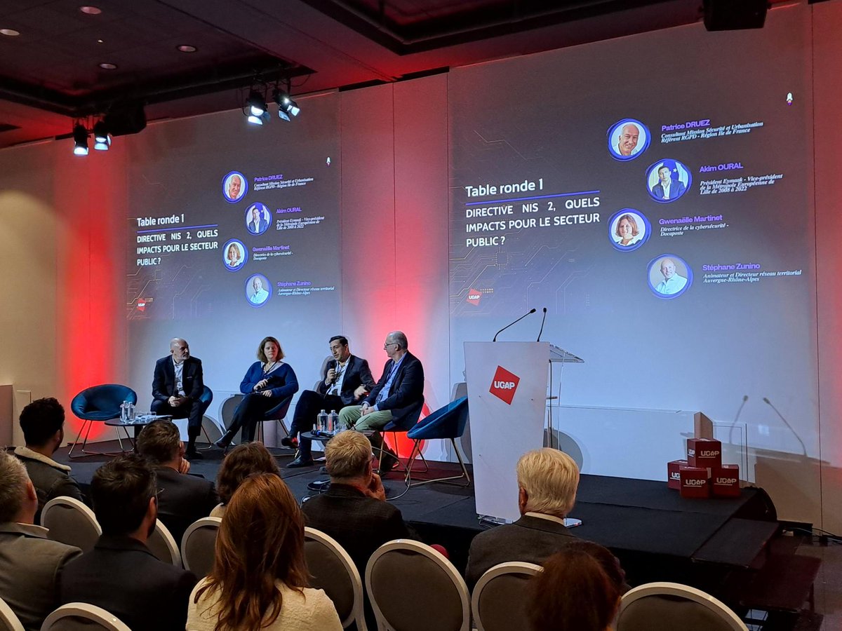 💡Smart Tech Forum
1ère table ronde : Directive NIS 2, quels impacts pour le secteur public ? 
<a href="/OURALAkim/">Akim OURAL</a> <a href="/stephane_zunino/">Stephane Zunino</a> Patrice DRUEZ Gwenaëlle Martinet
#Cybersécurité #UGAP #InnovationNumérique #ITpourleSecteurPublic