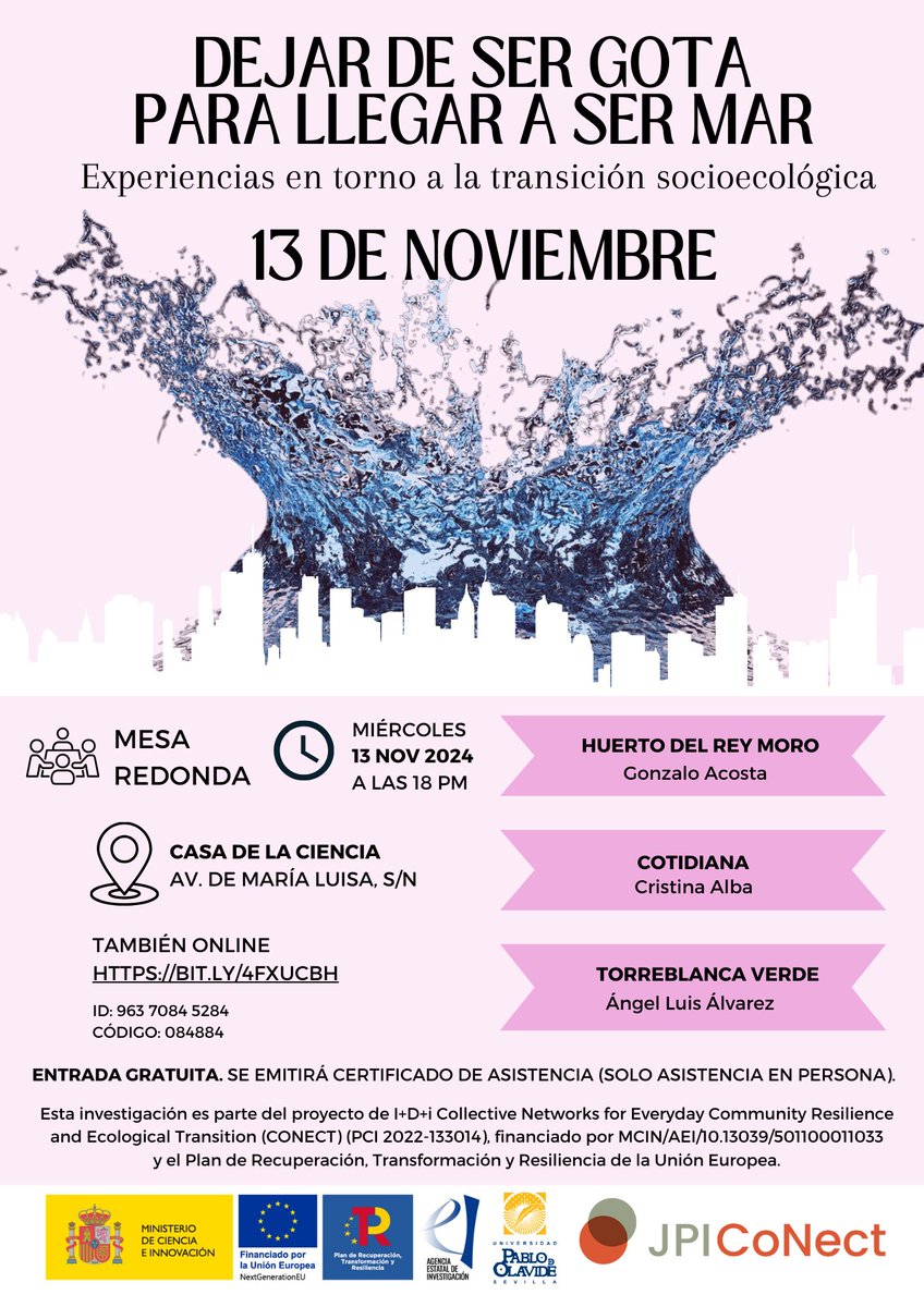 ✔ El próximo miércoles 13 de noviembre estaremos en la mesa redonda de experiencias en torno a la transición ecológica ⬇