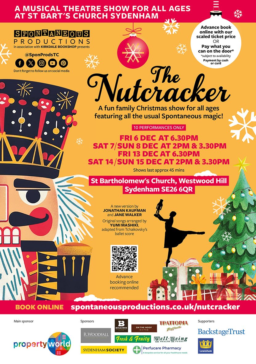 SponProdsTC's tweet image. Now booking! #THENUTCRACKER - Our 7th annual Christmas theatre show for all ages and the 4th to be staged at #StBartsChurch #Sydenham. Suitable for all ages this magical take on #Tchaikovsky&apos;s beloved ballet runs for 10 performances only, from Fri 6 Dec 🌲 spontaneousproductions.co.uk/events/the-nut…