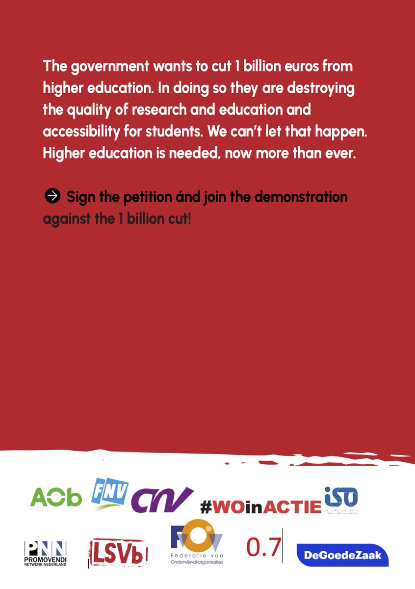 📢 Join us on November 14th in Utrecht to protest against #BudgetCuts to #HigherEducation!
The governmental budget cuts will negatively impact teaching and research at our university. We must make our voices heard to uphold the quality of higher education. Join us in the fight!
