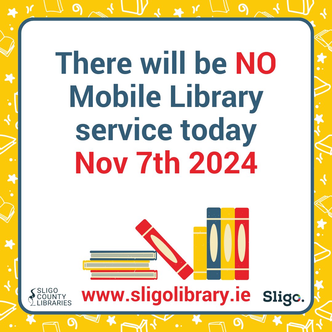 NOTICE

Due to staff training, there will be no Mobile Library service today (November 7th, 2024).  We apologise for the inconvenience.
