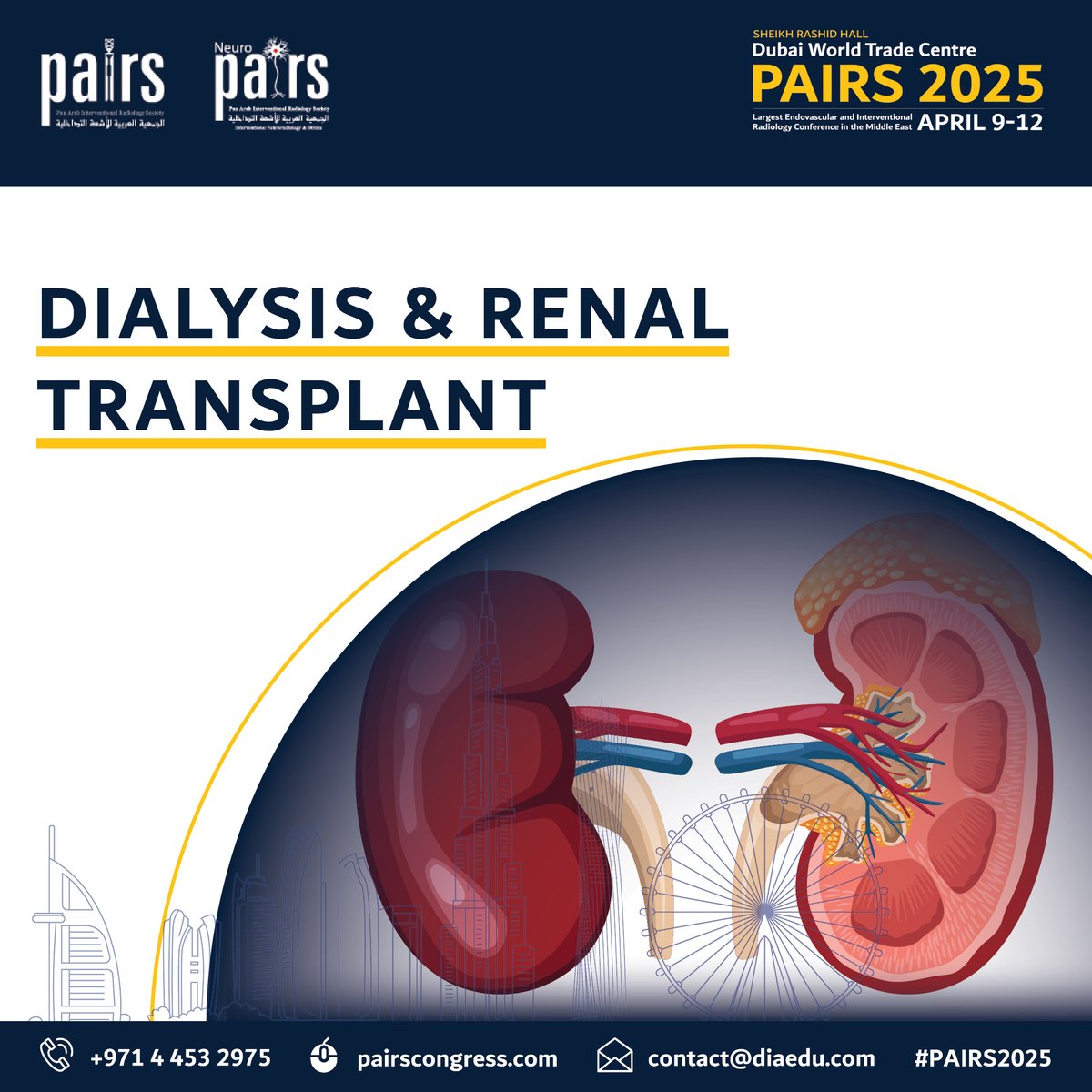 PAIRS (@pairsmedia) on Twitter photo 📣 #TrackHighlights
Explore the Dialysis & Renal Transplant Track at #PAIRS2025!
<a href="/marabi2004/">Mohammad Arabi</a> <a href="/ahmed_kamel_ir/">Ahmed Kamel MD, PhD, FSIR</a> <a href="/mo_hamady/">Mo Hamady</a> <a href="/sqanadli/">Salah D. Qanadli, MD, PhD, FCIRSE</a> <a href="/saherssabri/">Saher Sabri</a> <a href="/ClinicsEra/">KARIM ABD EL TAWAB</a> <a href="/RefaatSalman/">Refaat Salman</a> <a href="/AzzamKhankan/">Azzam Khankan عزام خانكان</a> <a href="/Saad_VIR/">Wael Saad</a> <a href="/dr_aladham/">Dr. Farid Aladham</a>
🗓️April 9-12, 2025
📍Dubai World Trade Centre
🔗 pairscongress.com/register/ 📣 #TrackHighlights
Explore the Dialysis & Renal Transplant Track at #PAIRS2025!
<a href="/marabi2004/">Mohammad Arabi</a> <a href="/ahmed_kamel_ir/">Ahmed Kamel MD, PhD, FSIR</a> <a href="/mo_hamady/">Mo Hamady</a> <a href="/sqanadli/">Salah D. Qanadli, MD, PhD, FCIRSE</a> <a href="/saherssabri/">Saher Sabri</a> <a href="/ClinicsEra/">KARIM ABD EL TAWAB</a> <a href="/RefaatSalman/">Refaat Salman</a> <a href="/AzzamKhankan/">Azzam Khankan عزام خانكان</a> <a href="/Saad_VIR/">Wael Saad</a> <a href="/dr_aladham/">Dr. Farid Aladham</a>
🗓️April 9-12, 2025
📍Dubai World Trade Centre
🔗 pairscongress.com/register/