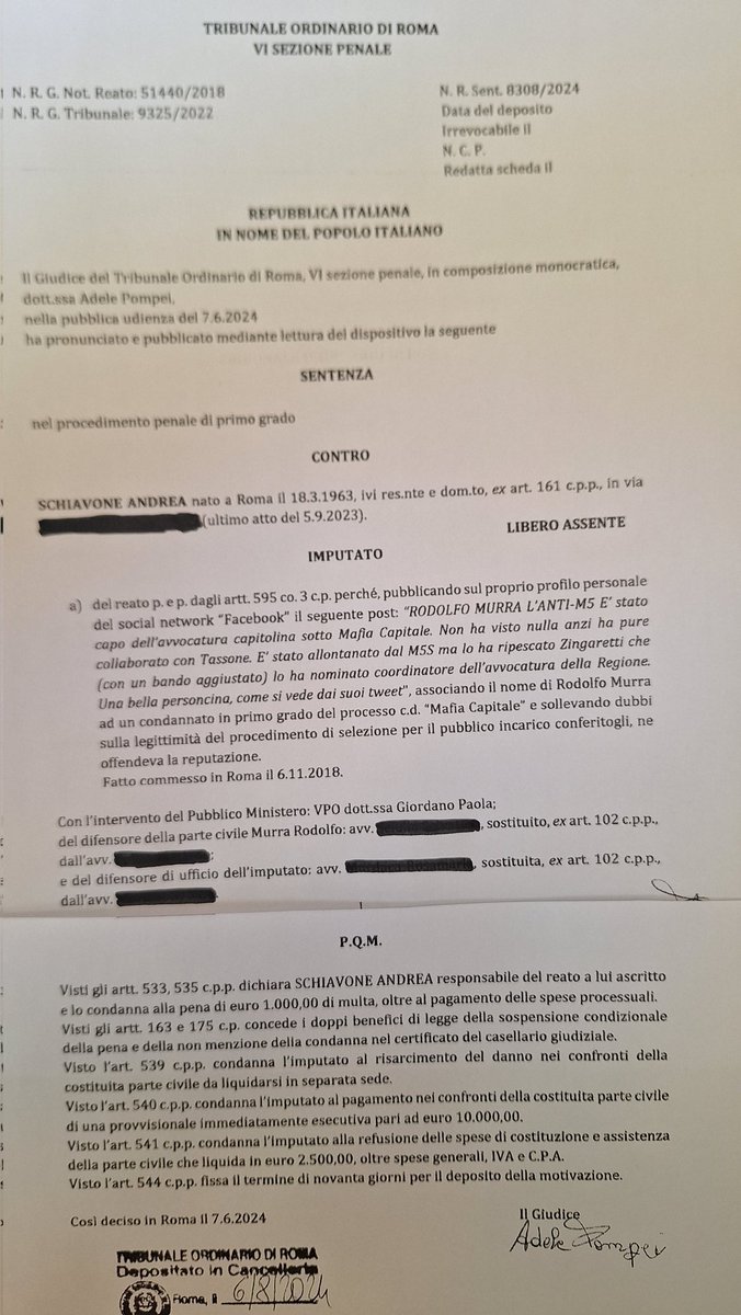 La giustizia italiana è lenta (specie contro i diffamatori professionisti) ma, alla fine, arriva. Sentenza giuridicamente impeccabile, che rende finalmente giustizia dopo anni di infamanti e gratuite insinuazioni.