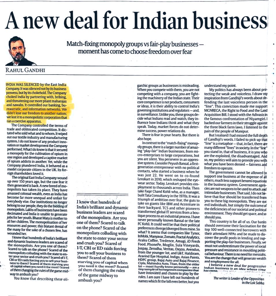 RaoRajendraBJP's tweet photo. I vehemently denounce Rahul Gandhi's editorial today for its malicious attempt to smear the reputation of India's erstwhile royal families, whose immense sacrifices made the dream of a unified India a reality. Flawed interpretations of historical facts, are utterly reprehensible. https://t.co/bAwuAZH4Ln