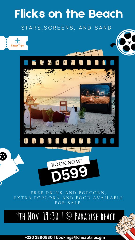 Grab your friends and catch a flick by the waves! 🌊✨ Join us for an unforgettable open-air movie experience at Paradise Beach. Sit back and watch as the screen lights up against the ocean backdrop.

Bring your beach blankets and come early for the best spots!