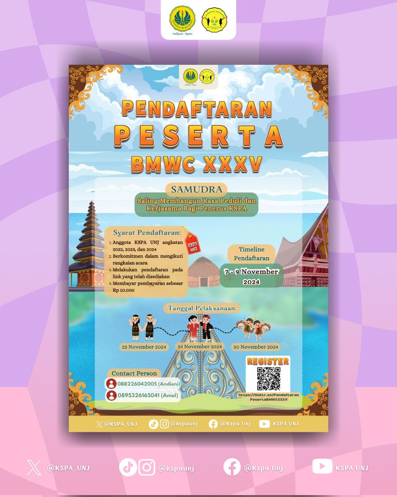 KSPA_UNJ's tweet photo. 📢 [𝐏𝐄𝐍𝐃𝐀𝐅𝐓𝐀𝐑𝐀𝐍 𝐁𝐌𝐖𝐂 𝐗𝐗𝐗𝐕] 📢

📌𝐀𝐩𝐚 𝐬𝐢𝐡 𝐁𝐌𝐖𝐂 𝐢𝐭𝐮?
BMWC atau Bina Manggala Wira Chandra merupakan kegiatan pelatihan mengenai administrasi, keuangan serta manajemen keorganisasian bagi anggota KSPA UNJ. https://t.co/uIEVZwb8Ok