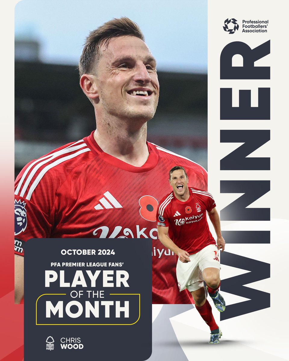 Your PFA Premier League Fans’ Player of the Month for October. 🏆

Congratulations, Chris Wood. 👏
