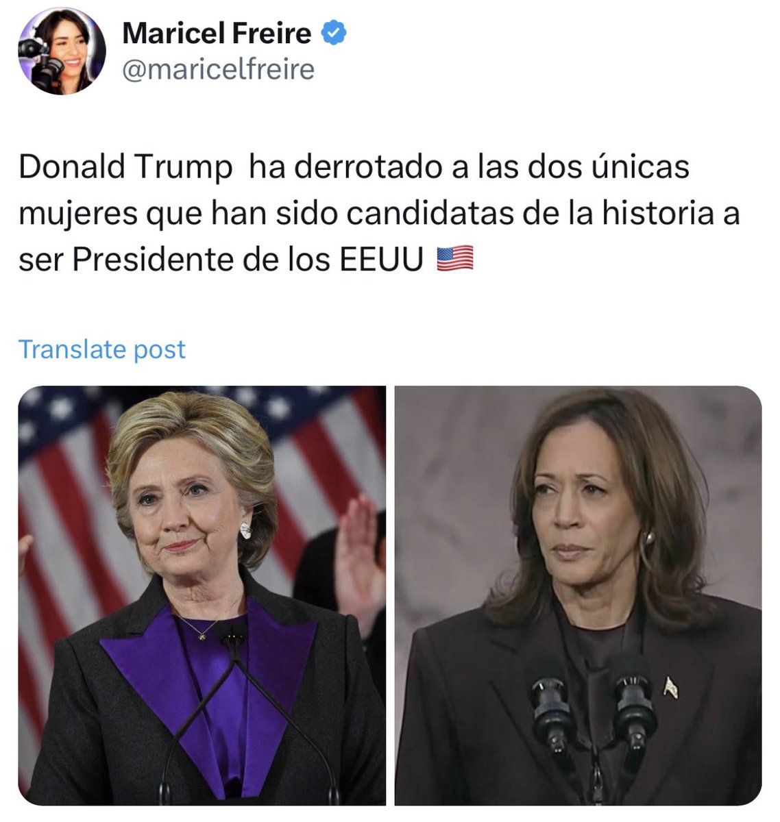 CarlosMaslaton's tweet photo. No las derrotó en su condición ni por su condición de mujeres. Derrotó a la primera por ser mucho más izquierdista que su esposo. Y a la segunda por ser directamente una bolchevique de 1917 y por constituir un peligro para la paz y la seguridad internacional. Donald Trump, sí. https://t.co/U5J3UEmIOr