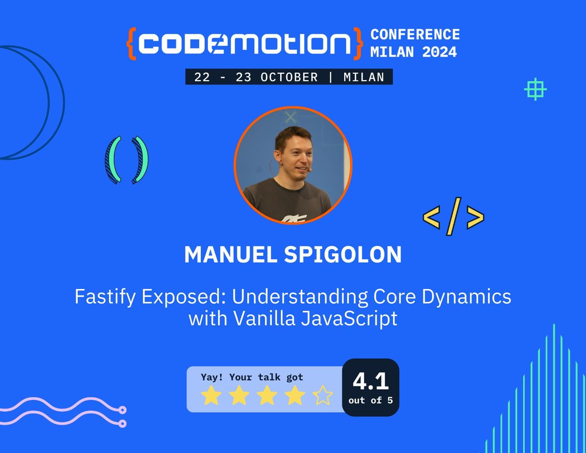 ManuEomm's tweet image. The rating for my talk at #CodemotionMilan24 has arrived! Wow, I’m so happy! With this technical (and therefore a bit boring) talk, I wouldn’t have thought I’d achieve this result! Thank you to everyone who attended!