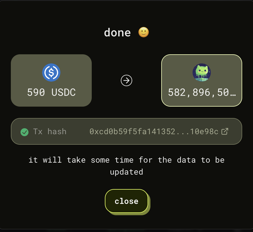 Our daily mission when we wake up:

Buy back more and more $LCAT!

Everything we do is for our community!

TXN: basescan.org/tx/0xcd0b59f5f…

#liquidcat