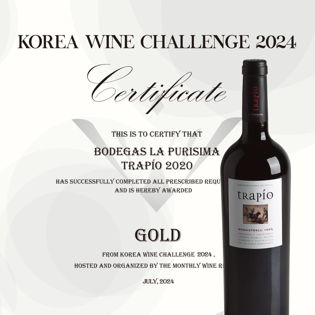 Nos complace anunciar que Bodegas La Purísima ha sido galardonada con la medalla de oro en el Korea Wine Challenge 2024 por nuestro vino Trapío 2020. 

bodegaslapurisima.com/resultados-con…

#KoreaWineChallenge #Trapío #BodegasLaPurísima
