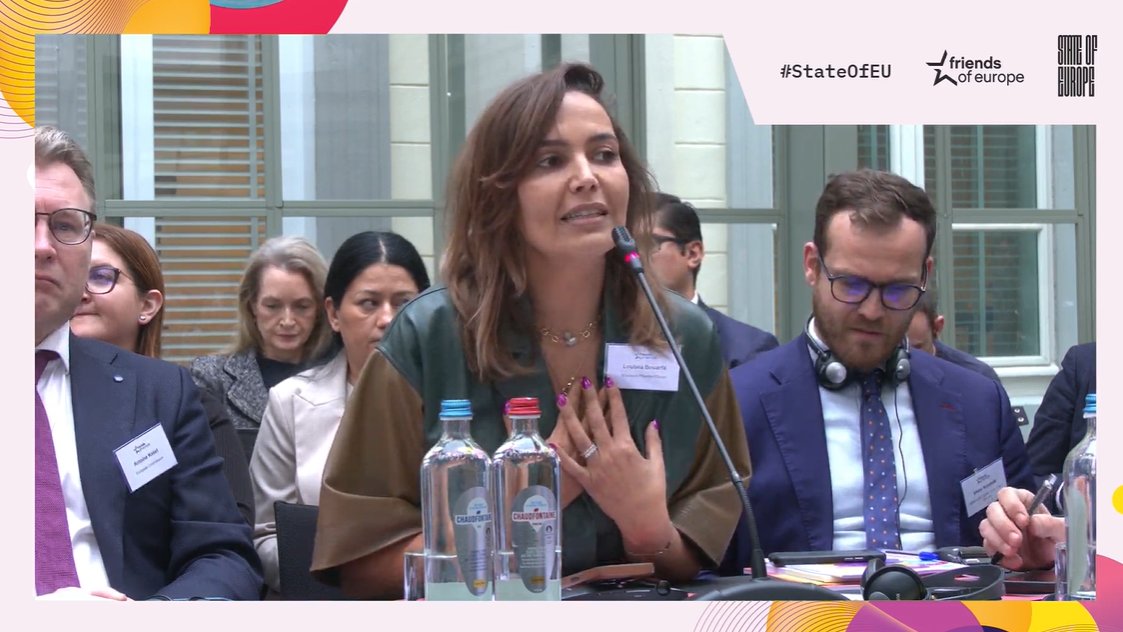 Friends of Europe (@friendsofeurope) on Twitter photo 💬 Bringing in a tech entrepreneur perspective, #EYL40 <a href="/loubnabouarfa/">Dr. Loubna Bouarfa 💚</a> shares her insights at our #StatesOfEU.
“Things and our population have changed in #Europe. Where I stand as a #tech founder in Europe is that we will become the museum of the world if we don’t change”. 💬 Bringing in a tech entrepreneur perspective, #EYL40 <a href="/loubnabouarfa/">Dr. Loubna Bouarfa 💚</a> shares her insights at our #StatesOfEU.
“Things and our population have changed in #Europe. Where I stand as a #tech founder in Europe is that we will become the museum of the world if we don’t change”.