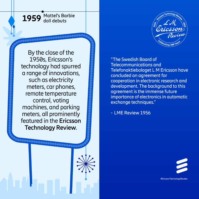 ericsson's tweet photo. The 1950s marked a remarkable era for tech advancements, from wireless radio and car phones to time recorders. π The now 100-year-old #EricssonTechnologyReview has captured all of it.
π° Let's explore this decade of innovation!