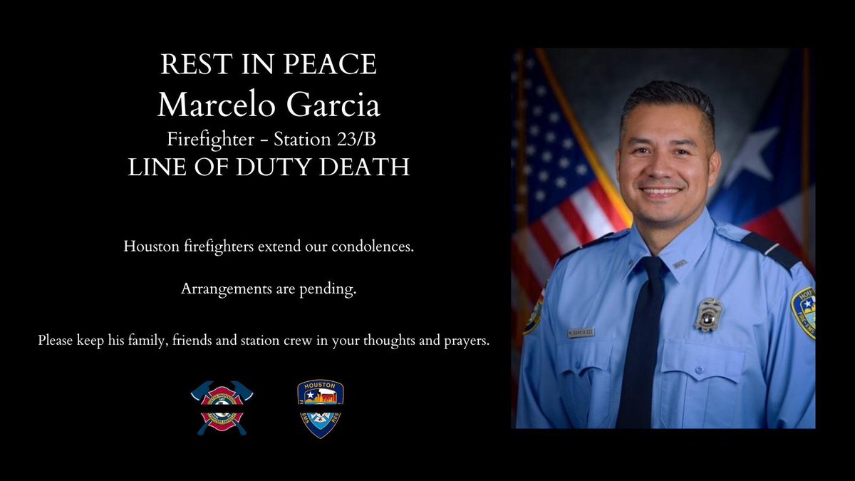 HoustonTX's tweet photo. This morning,  Mayor John Whitmire is paying his respects and supporting @HoustonFire 
@FirefightersHOU following the line of duty death of a firefighter.
Marcelo Garcia was a 10-year HFD veteran assigned to Station 23. He died when a wall collapsed during a building fire. Please keep his family and the fire department in your prayers.