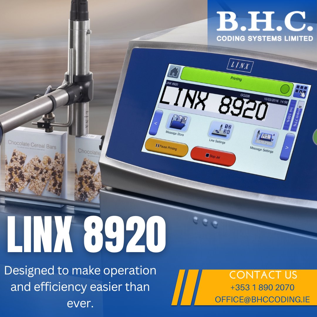 h_coding's tweet photo. Spend more time coding and increasing your output with a Linx 8900 CIJ printer – the easiest to use Linx printer on the market.

Self-service and minimal intervention increases your production uptime. Print onto both primary and secondary packaging with one printer. https://t.co/WpuAWZORA8