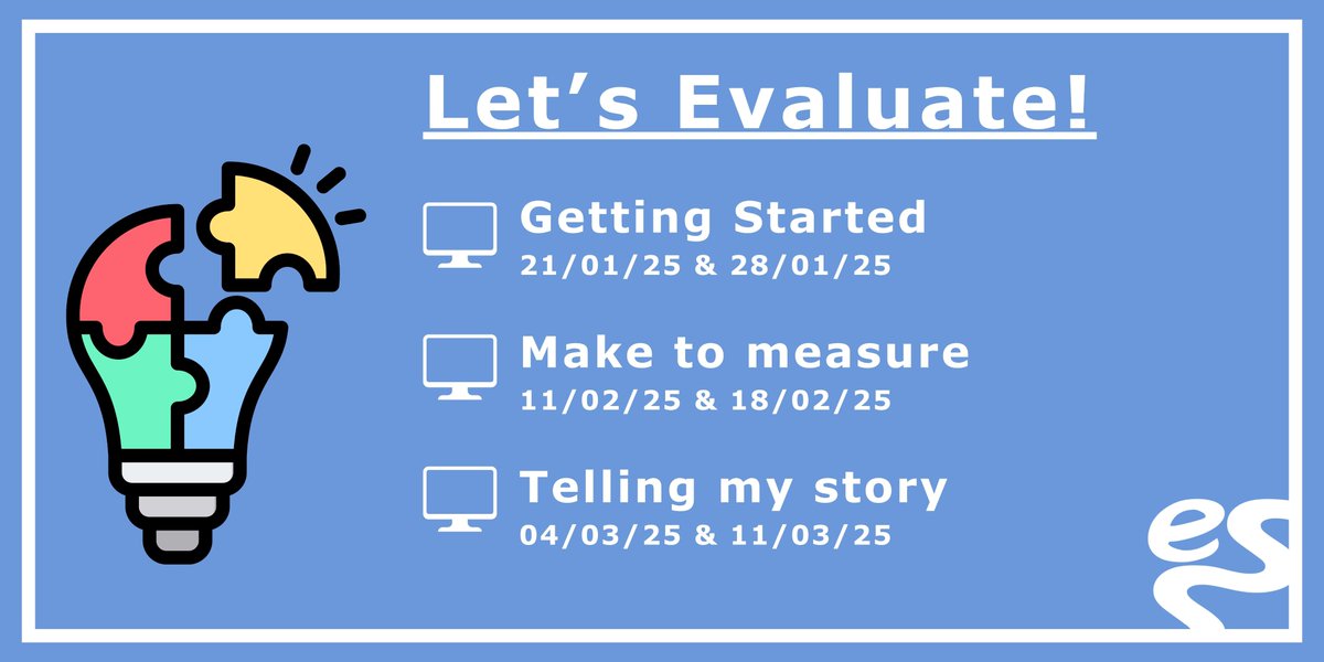 Join us for ‘Let’s Evaluate!’ in 2025! 🎇

Do you, or those within your organisation need help understanding the steps of effective self-evaluation?

Book now to begin your evaluation journey!
➡🔗evaluationsupportscotland.org.uk/events/gs-jan2…