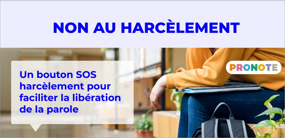 🆘 CONTACT HARCÈLEMENT SCOLAIRE
--Spécial familles-
Un bouton SOS harcèlement dans l'app mobile PRONOTE permet aux élèves et parents de contacter rapidement les référents #harcèlement de l'établissement et de disposer de n° utiles.
#JournéeNonHarcèlement
👉l.doca.info/L8Z050U214Y