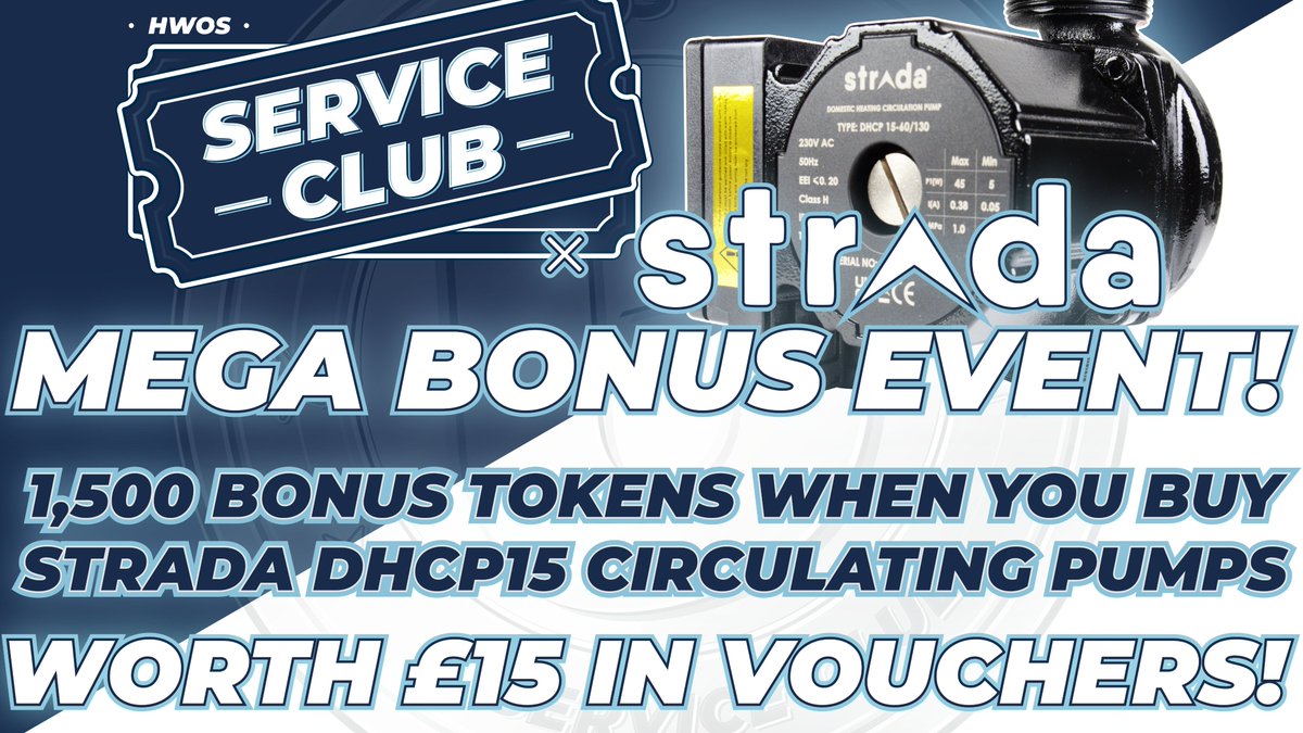 hwosUK's tweet image. Supercharge your token balance when you order Strada DHCP15 Circulating Pumps! 1,500 bonus tokens worth up to £15.00 in vouchers for every DHCP15 you order!
HWOS Service Club, the loyalty program for service engineers
Join the Club • Level Up • Get Rewards!
#hwos #serviceclub
