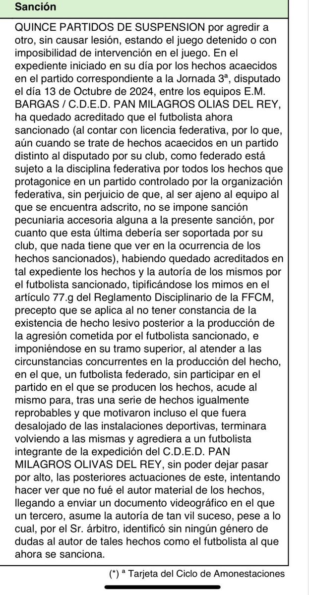 ClubPolan's tweet photo. Lo que faltan por ver, la @FFCM_es sanciona a un jugador con 15 partidos, por unos hechos ocurridos en partido de fútbol que nada tiene que ver con el club ni con nuestra competición.
ESTO ES ALUCINANTE!!! https://t.co/jGDr0tKKKX