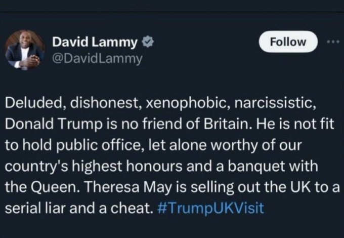 David Lammy on Donald Trump...

[#USAElection2024 RFK Jr Trump wins the White House]