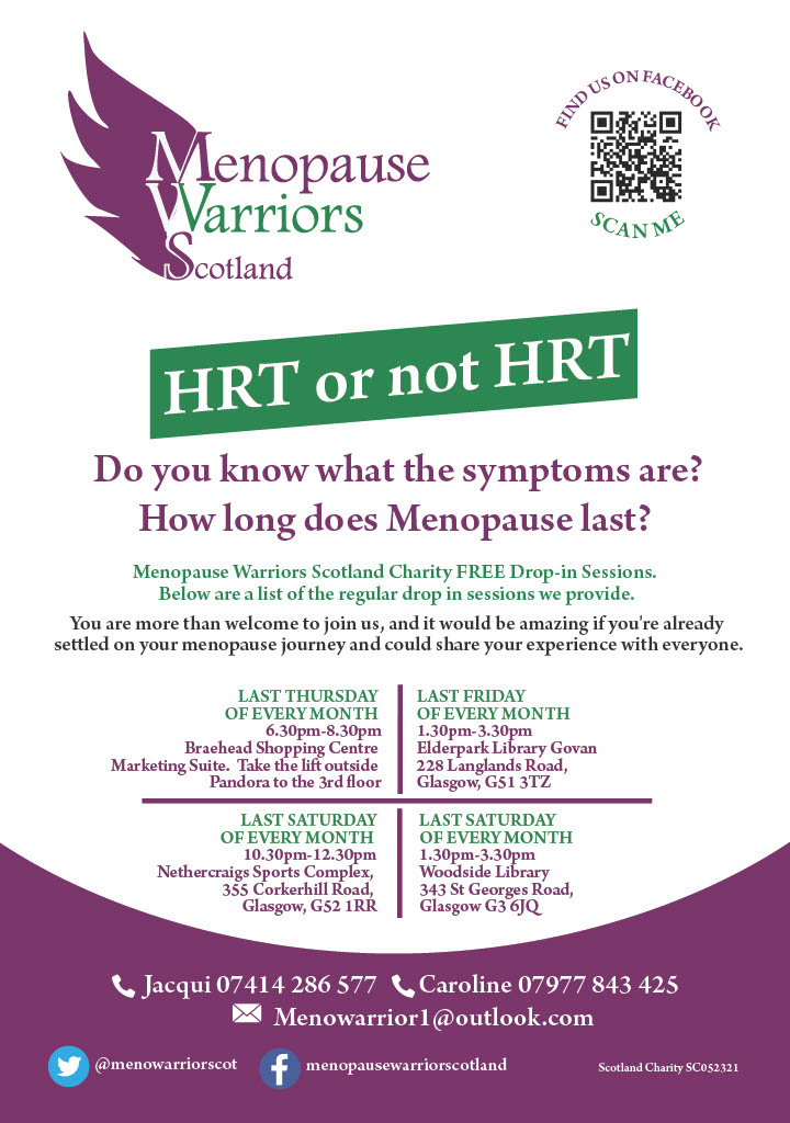 No matter where you are on your menopause journey, you're not alone.

Why not check out one of the 4 drop ins each month from <a href="/MenoWarriorScot/">Menopause Warriors Scotland Charity SC052321</a>?

If you're based in Govan, there's one at the Elderpark Library every last Fri from 1:30 - 3:30 PM.