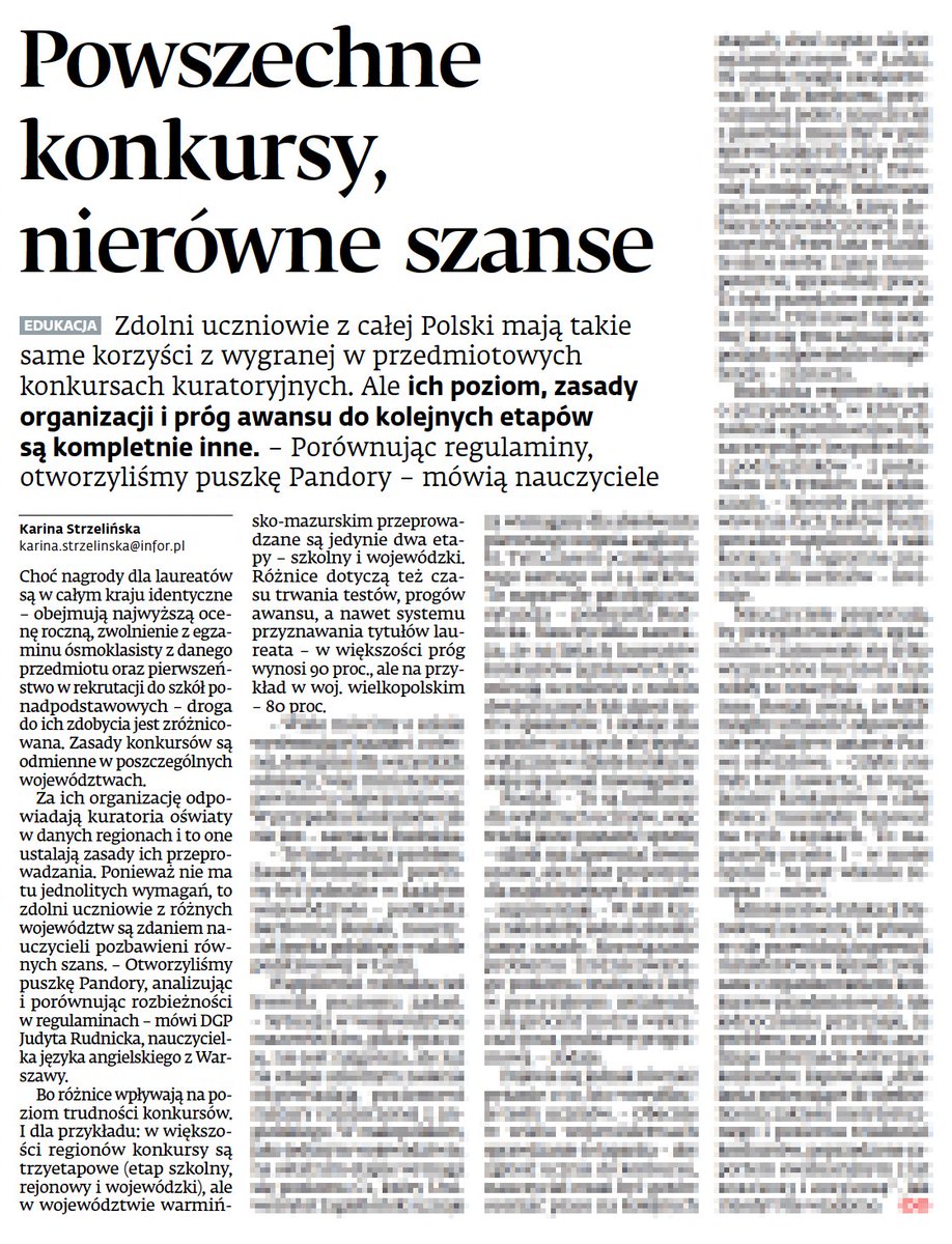 Dziennik Gazeta Prawna (@dgprawna) on Twitter photo ▶️ Zdolni uczniowie mają takie same korzyści z wygranej w przedmiotowych konkursach kuratoryjnych. Ale ich poziom, zasady organizacji i próg awansu do kolejnych etapów są kompletnie inne. – Porównując regulaminy, otworzyliśmy puszkę Pandory – mówią nauczyciele.
🖋️ <a href="/k_strzelinska/">Karina Strzelińska</a> ▶️ Zdolni uczniowie mają takie same korzyści z wygranej w przedmiotowych konkursach kuratoryjnych. Ale ich poziom, zasady organizacji i próg awansu do kolejnych etapów są kompletnie inne. – Porównując regulaminy, otworzyliśmy puszkę Pandory – mówią nauczyciele.
🖋️ <a href="/k_strzelinska/">Karina Strzelińska</a>