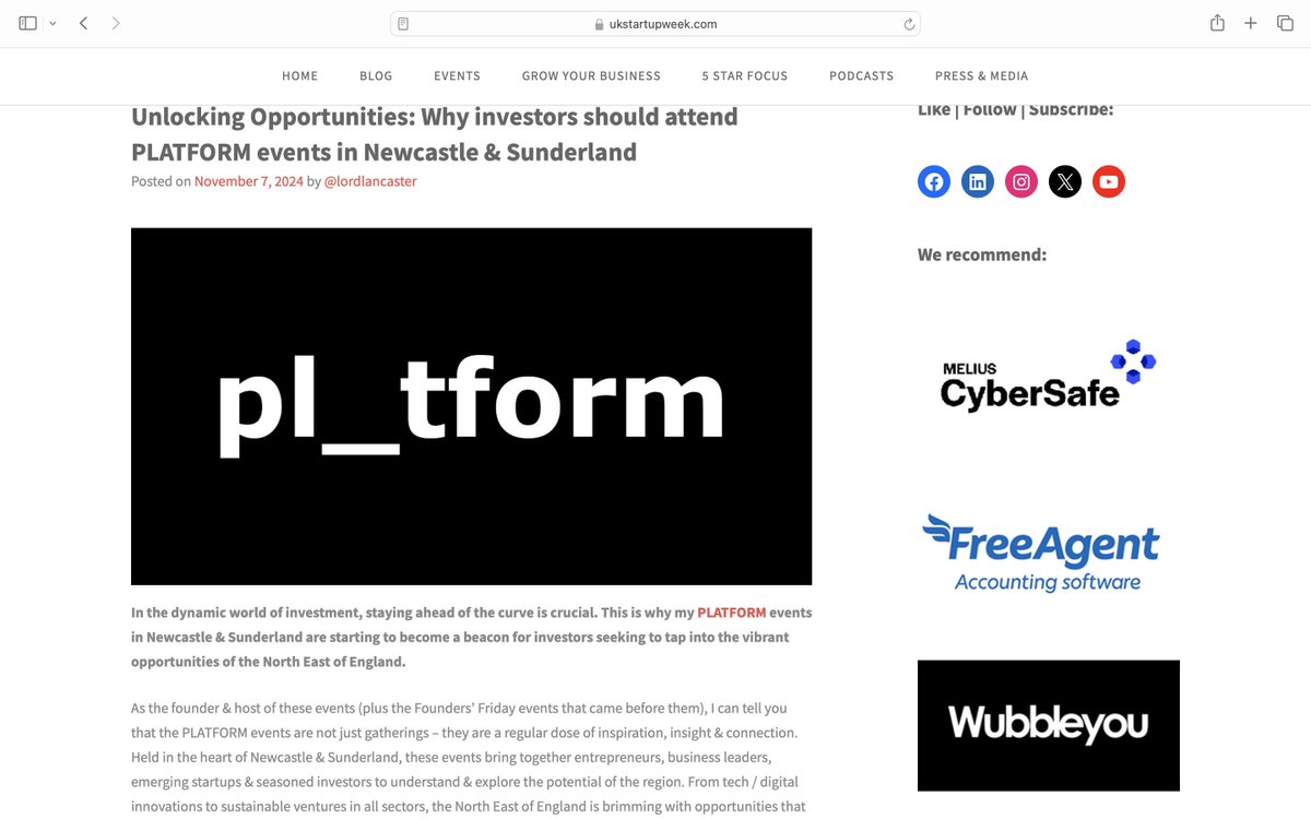 lordlancaster's tweet photo. My latest blog >> 'Unlocking Opportunities: Why investors should attend PLATFORM events in Newcastle & Sunderland' (link in comments) ⬇⭐️
#PlatformNE #newcastle #newcastleupontyne #sunderland #SunderlandStartupWeek https://t.co/bXRwwSasM4