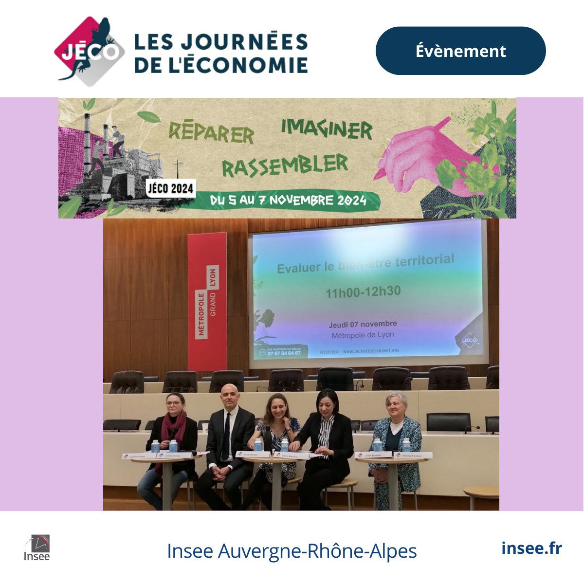 Notre directeur régional <a href="/InseeAra/">Insee Auvergne-Rhône-Alpes</a> Jérôme Harnois participe actuellement à une conférence sur l'évaluation du bien-être territorial dans le cadre des Journées de l'économie à Lyon. 
<a href="/les_jeco/">Les Jéco</a>