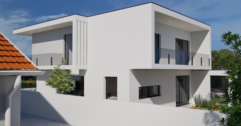 hgdesign3D's tweet photo. Vista tardoz/esquerda com diferentes volumes arquitetónicos e vegetação integrada. Visualização 3D que destaca a harmonia do design exterior. 🌳🏠 #Arquitetura #3DVisualization https://t.co/wkIQTmW6eL