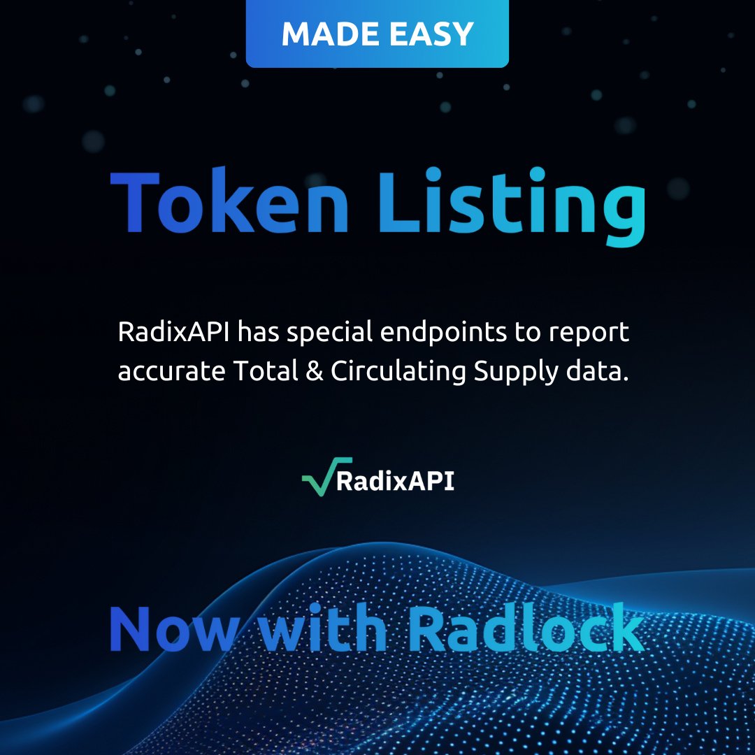 We have just updated our endpoint for circulating supply to correctly cover locked tokens on <a href="/RadLockio/">RadLock.io</a> 🔒

Do you also want your token supply be shown on <a href="/coingecko/">CoinGecko</a> ?
Check out docs.radixapi.net/howto/use-list… to get started!