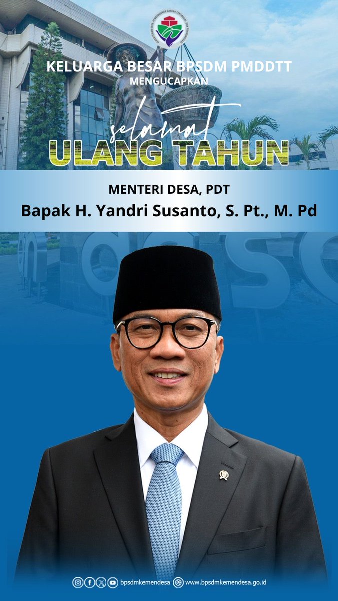 Selamat ulang tahun kanda <a href="/YandriSusanto/">Yandri Susanto</a> Mendes PDT, kami doakan sehat dan sukses selalu dalam membangun Desa membangun Indonesia, untuk menuju Indonesia emas,.. Aamiin YRA 🙏🤲 #YakinUsahaSampai 💪