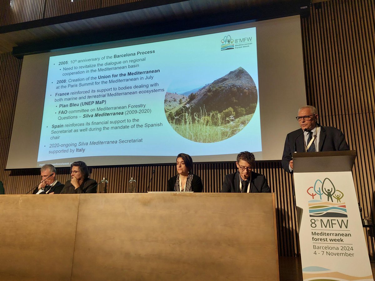 medforestweek's tweet photo. 📢 @CBesacier18 from @FAO, Ruth Irlen from @BMUV, and Frédéric Fourtune from @eu_near - @euneighbours are diving into the past, present, and future of #forest related #DevelopmentCooperation in the #Mediterranean at session 6⃣ of the 8th #MedForestWeek 🤝 https://t.co/zGgC0Fap7T