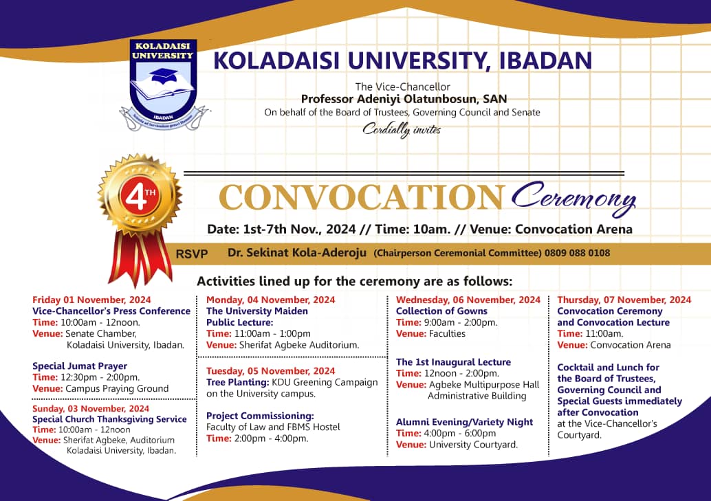 kduonline's tweet photo. Join KolaDaisi University 4th COnvocation Ceremony Live and Direct @kduonline 
https://t.co/pdk7WC0HOh https://t.co/XATNi7FtkQ