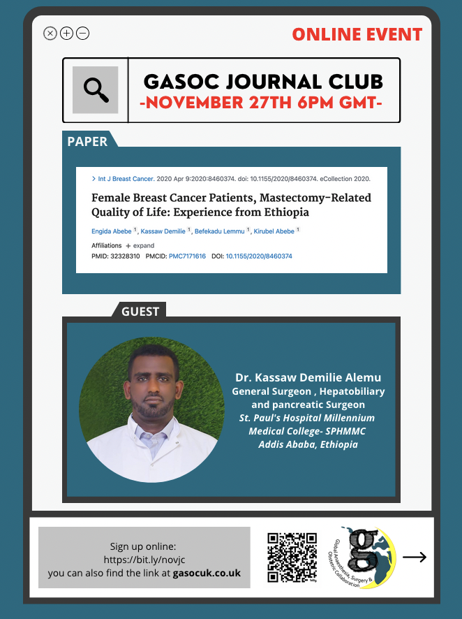 Breast cancer was the most common cancer in women in 157/185 countries in 2022 (WHO), with mastectomy being the most common form of treatment in some countries. 

Join us to learn about the quality of life of women undergoing mastectomy in Ethiopia 

👉bit.ly/novjc